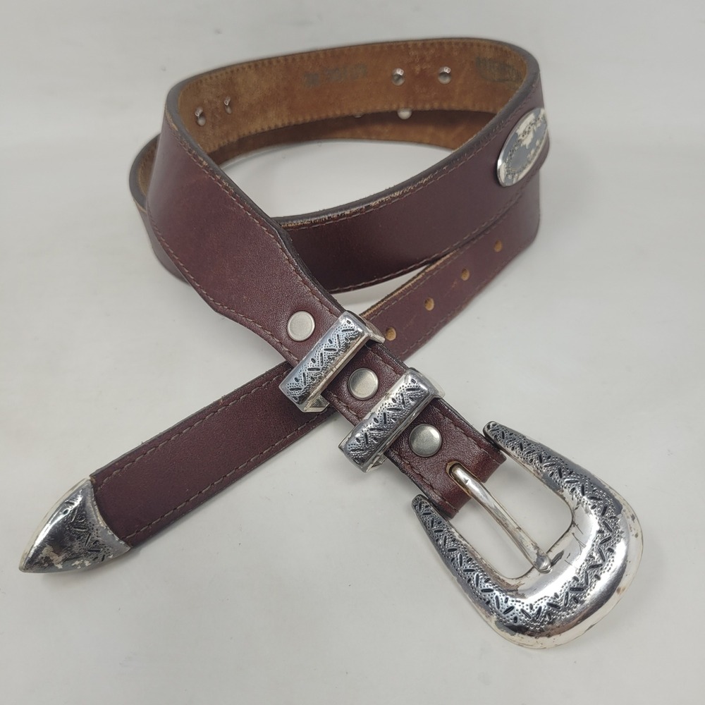 Brighton Belt Men 38 Brown Leather Western Concho Taper Ornament Cowboy 39107